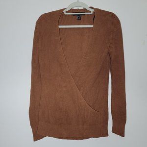 Forever 21 Sweater Womens Small Brown Faux Wrap V-Neck Casual Autumn
